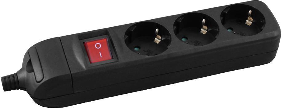 Разклонител с копче ЧЕРЕН 3x2P+E без кабел Commel, COMMEL, C232-036