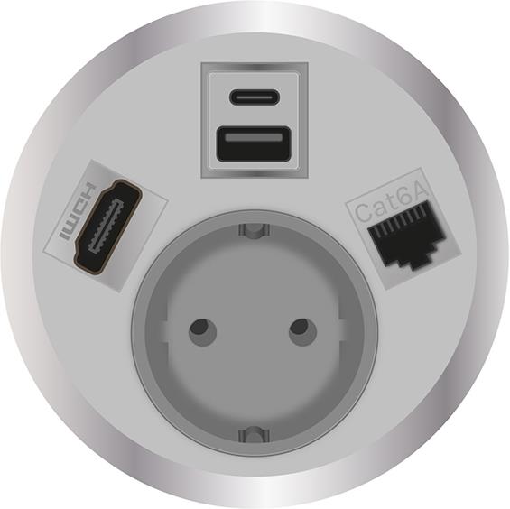 Модул Port El с 1х Шуко, USB тип A+C, RJ45 Cat.6A и HDMI, цвят Бял, ABL, ABL Сърбия, 2F21F1B7
