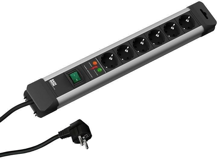 Разклонител ЧЕРЕН 6x2P+E с кабел 2 метра, копче, с SPD арестор CONNECTUS, Bachmann, BACHMANN, B330.104