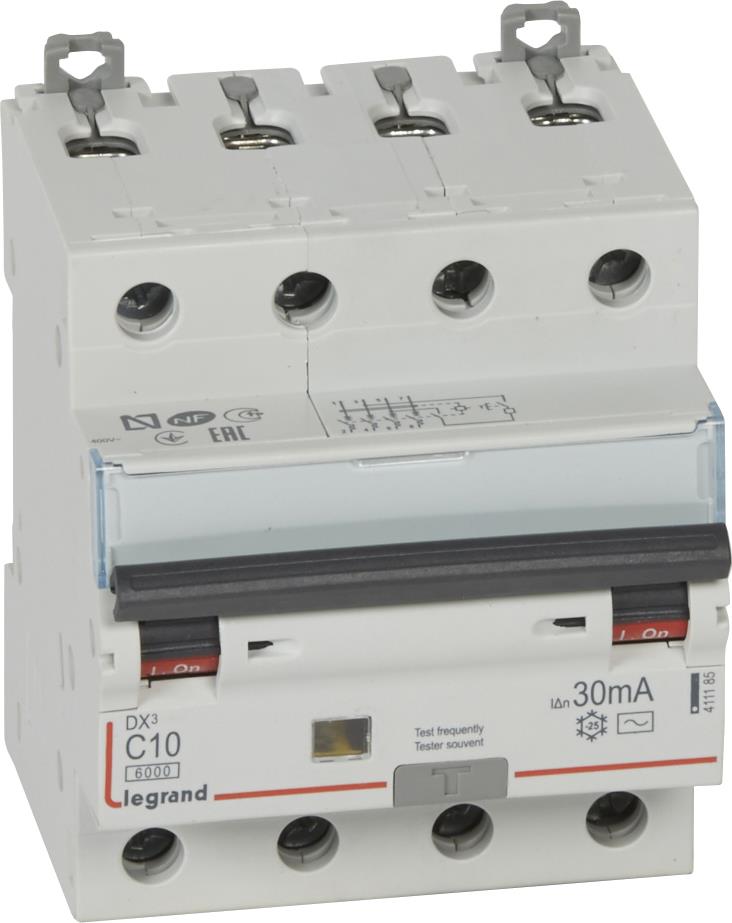 ДТЗ комбинирана DX3 4P 10A крива C 30mA тип AC 6kA 4 мод. Legrand, LEGRAND НИСКО НАПРЕЖЕНИЕ, 411185