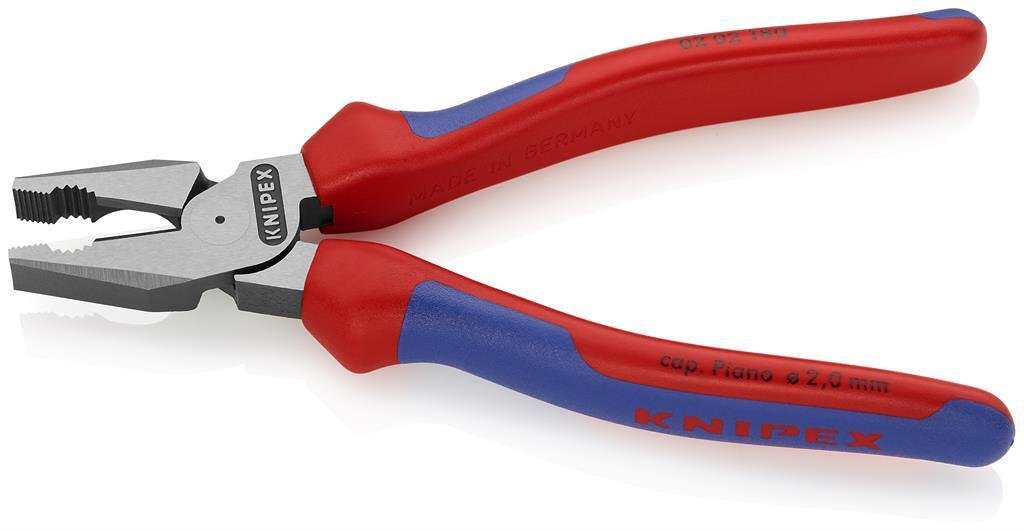 Комбинирани клещи усилени, синьо-червена ръкохватка 180мм, Knipex - K0202180