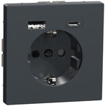 Механизъм контакт шуко 16A + USB A+C 3A 15W с лицев панел цвят Антрацит System Design Merten SE /до изчерпване/, SCHNEIDER ELECTRIC, MTN2367-6034
