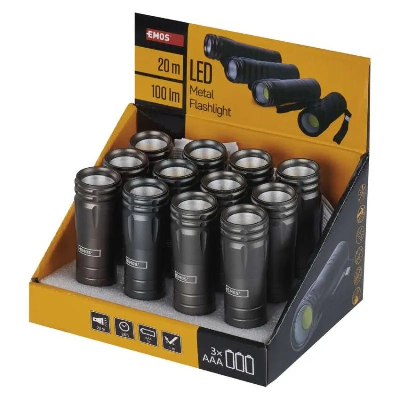 Фенерче LED 100lm 20м 28ч батерии 3× AAA алуминий IP43 /12 бр. кутия/ EMOS, P4705