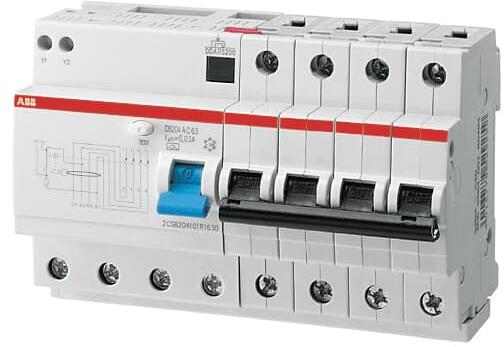 ДТЗ комбинирана DS204 4P 40A крива C 30mA тип AC 6kA 8 мод. ABB, 2CSR254001R1404