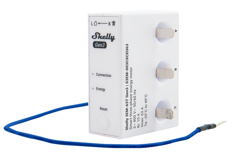 Трифазен Smart мерител 3х 63A за монтаж към предпазител Shelly 3EM-63T - 261941, SHELLY, Shelly 3EM-63T Gen3