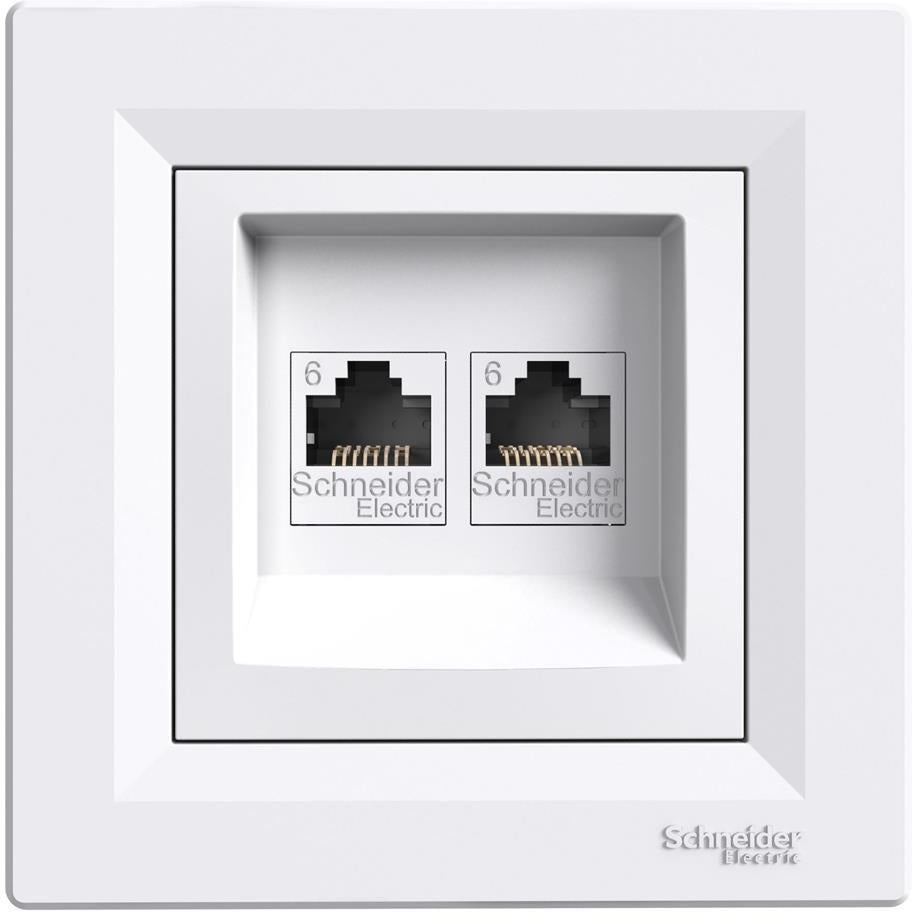 Розетка 2xRJ45 UTP cat.6 моноблок цвят Бял Asfora SE, SCHNEIDER ELECTRIC, EPH4800121