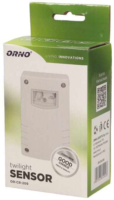 Датчик за осветеност, за открит монтаж на стена, с таймер, 1200W, IP44, ORNO, OR-CR-209