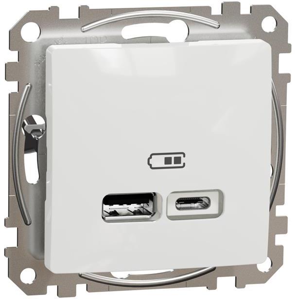 Розетка 2хUSB за зареждане тип A+C 2.4A 12W цвят Бял Sedna SE, SCHNEIDER ELECTRIC, SDD111402
