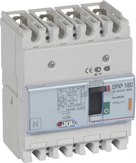 Автомат DPX3 160 TM 4P 80А 25кА регулируем (In x 0.8...1) Legrand, LEGRAND НИСКО НАПРЕЖЕНИЕ, 420054