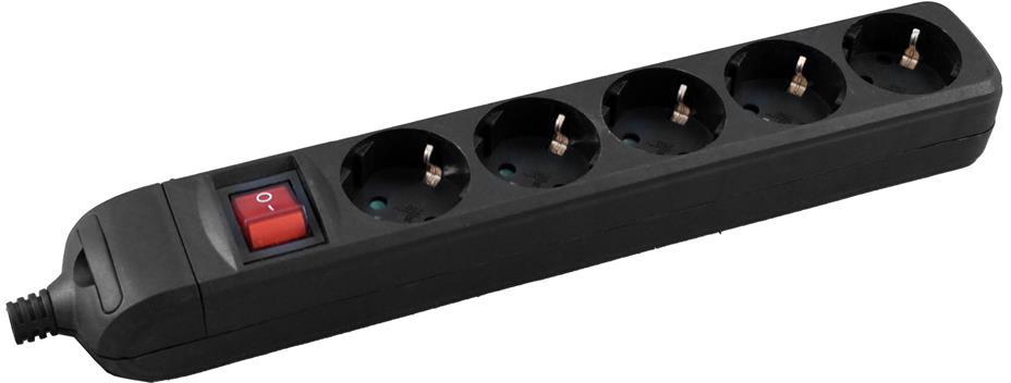 Разклонител с копче ЧЕРЕН 5x2P+E без кабел Commel, COMMEL, C232-056