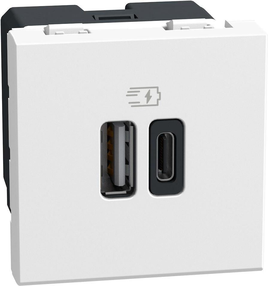 Розетка 2xUSB за зареждане тип A+C 3A 15W 2 мод. цвят Бял Light Now Bticino, BTICINO, YW4287C2
