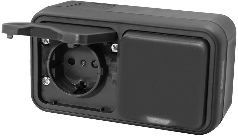 Контакт шуко ДВОЕН за открит монтаж IP55 цвят Антрацит Bura Commel, COMMEL, C043-112
