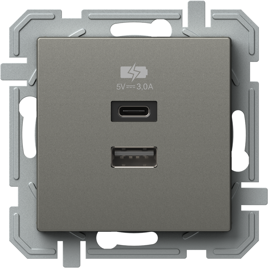Розетка 2хUSB за зареждане тип A+C 3A 15W цвят Титан Logiq TEM, EQ68TIXO