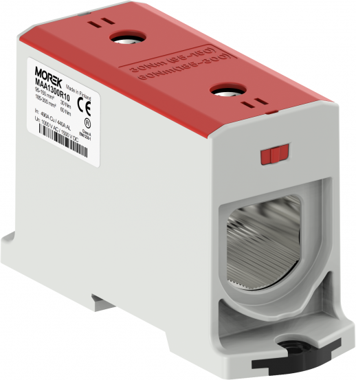 Тунелна клема ЧЕРВЕНА 1P 490A с 2 отвора OTL300-1 1xAl/Cu 95-300mm² 1000V MOREK, MAA1300R10
