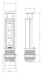 Мебелна колона Pop-Up, с контакти 3х шуко, кабел 1.8m, Ø60mm, цвят АЛУМИНИЙ, ORNO, OR-AE-1347(GS)