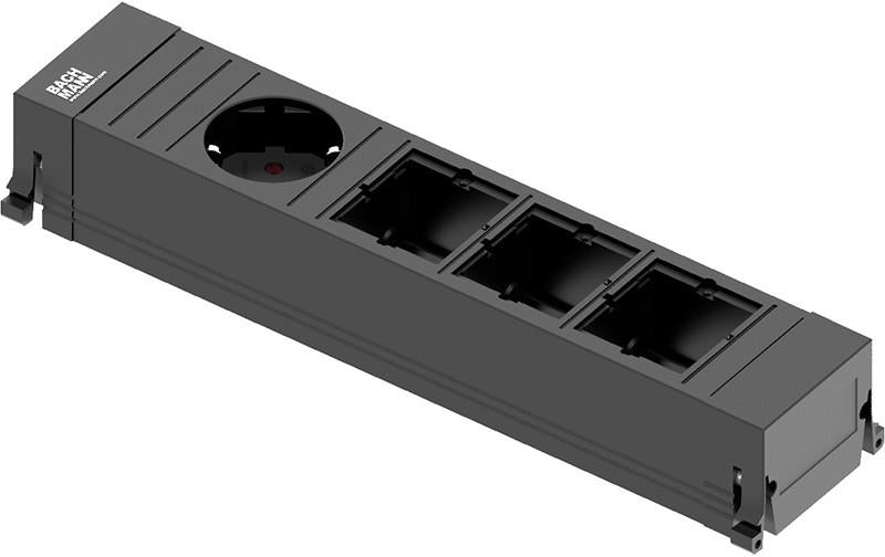 Модул за POWER FRAME PVC 4M с 1х Шуко и 3х празни модула, цвят Черен, Bachmann, BACHMANN, B916.0611