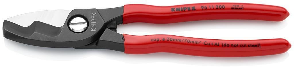 Ножици за рязане на кабел до 70мм2, червена ръкохватка 200мм, Knipex - K9511200