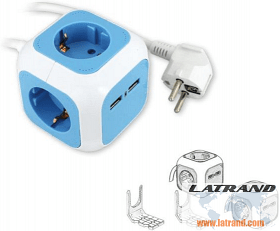 Разклонител с 4 гнезда и 2хUSB charger 1.4м х 1,5мм2 кабел, бяло/син Commel C234-161