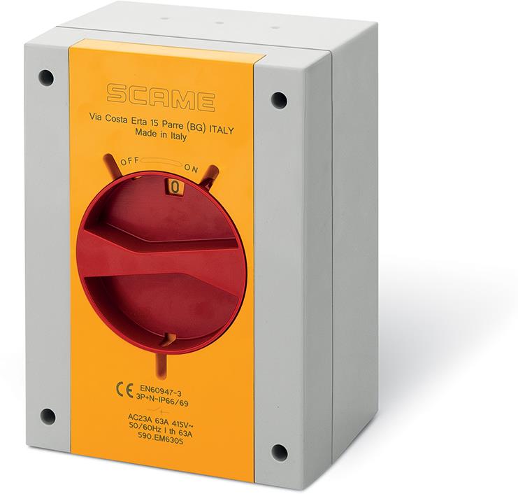 Пакетен прекъсвач Y4 100A 3P+N I-0 в кутия 160x220x115mm IP66 Isolators Scame, SCAME, 590.EM10005
