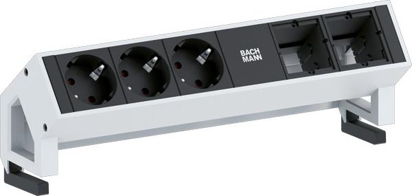 Модул DESK 2 с 3х Шуко и 2х празни модула, цвят Инокс, Bachmann, BACHMANN, B902.401