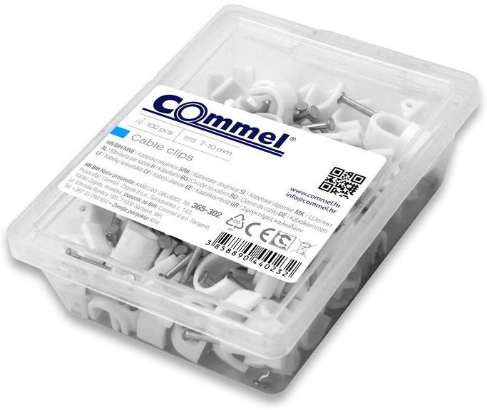Скоба за кабел ф10мм бяла с пирон 40мм (100 бр. в кутия) Commel, COMMEL, C365-302