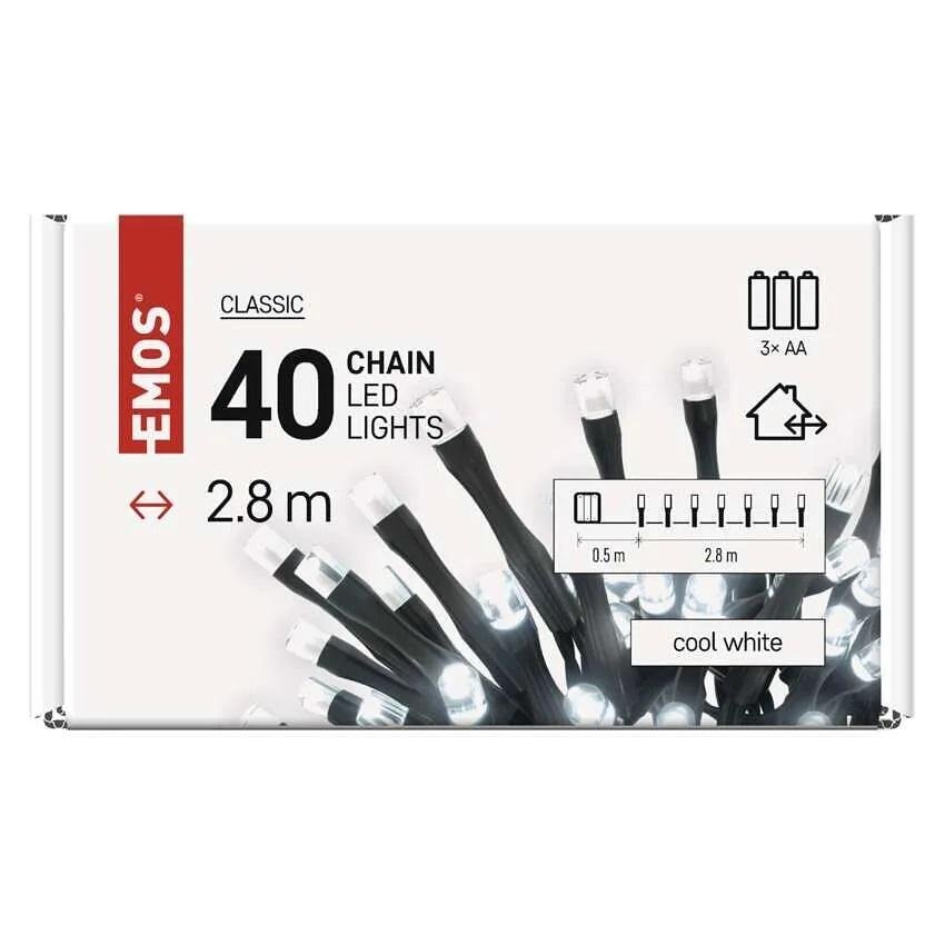 Комплект коледни лампички 40x LED студена светлина 2.8м IP44 с батерии CLASSIC EMOS - D4FC01