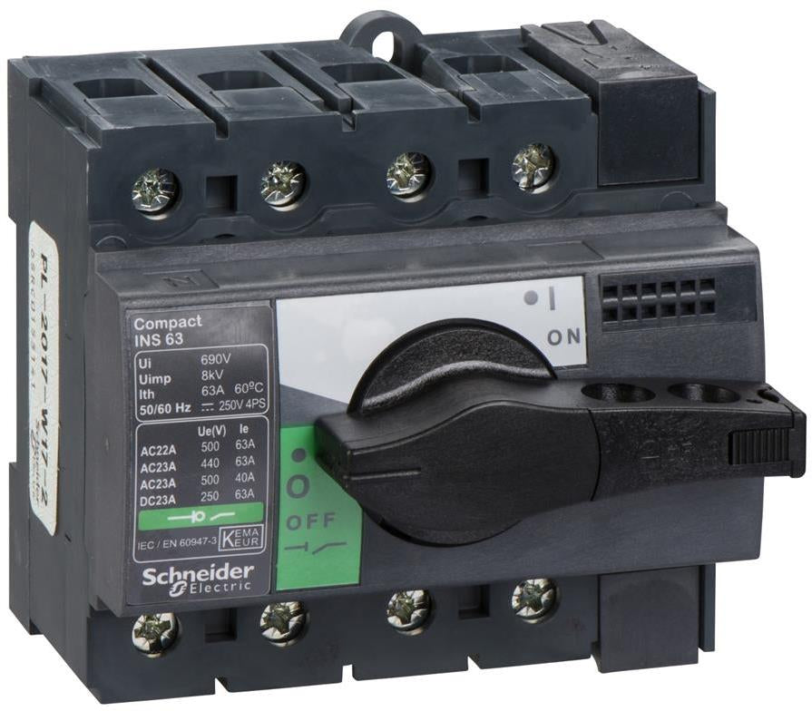 Товаров прекъсвач INS63 4P 63A, за DIN монтаж, с ръкохватка SE, SCHNEIDER ELECTRIC НИСКО НАПРЕЖЕНИЕ, 28903