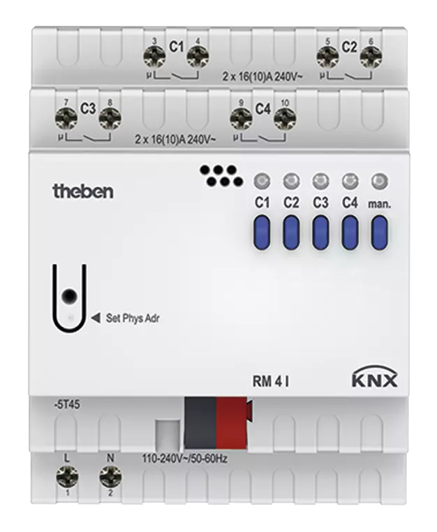Актуатор изходи с ръчно управление RM4I 4x 230Vac 16A 4DIN KNX Theben, 4940210