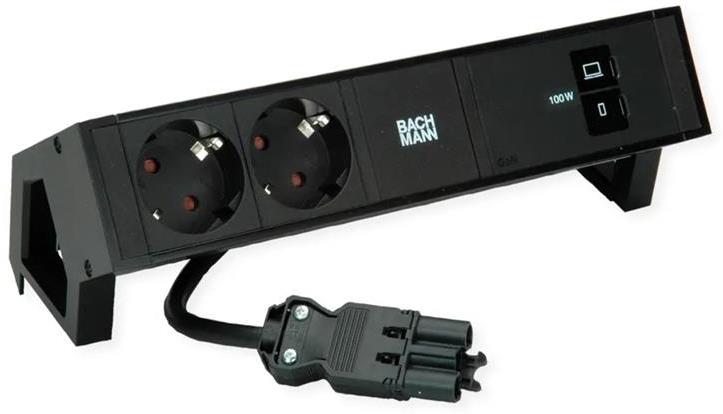Модул DESK 2 с 2х Шуко и USB тип C Power Delivery 100W, цвят Черен, Bachmann, BACHMANN, BM0025224