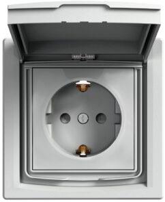 Контакт ШУКО 16A с капак IP44 и детска защита моноблок цвят Алуминий Asfora SE, SCHNEIDER ELECTRIC, EPH3100361