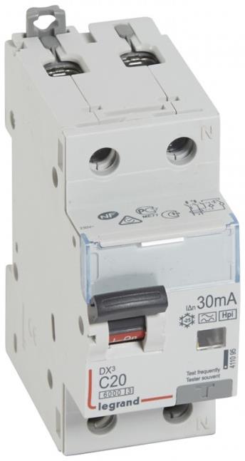 ДТЗ комбинирана DX3 1P+N 20A крива C 30mA тип F 10kA 2 мод. Legrand, LEGRAND НИСКО НАПРЕЖЕНИЕ, 411095