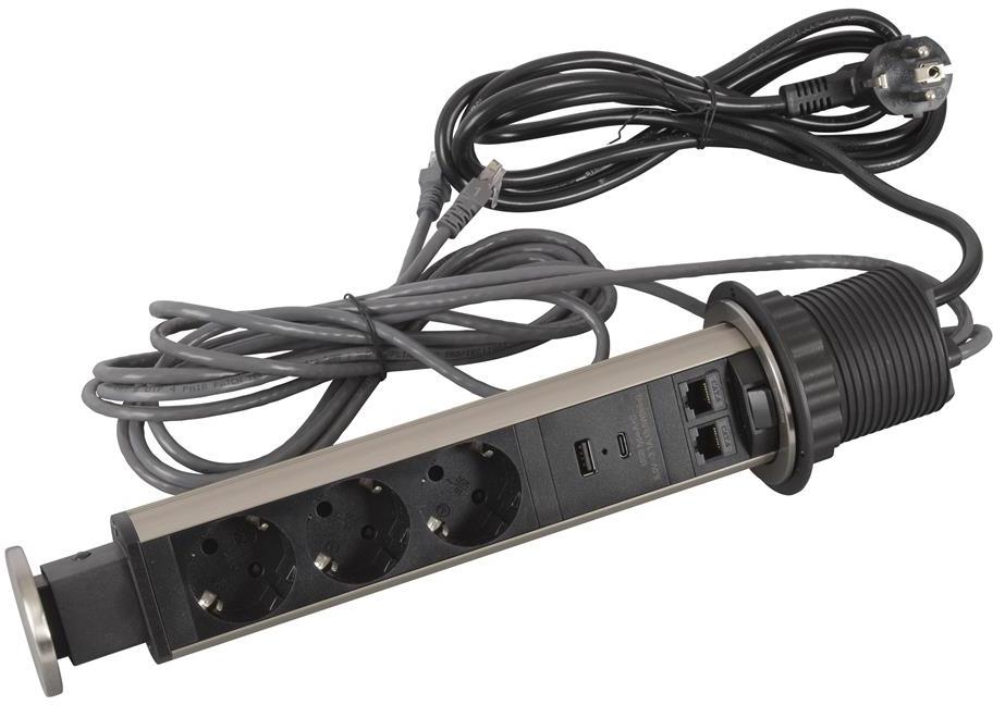 Мебелна колона Pop-Up, с контакти 3х шуко, 2х USB тип A+C, 2x RJ45 Cat.6 FTP, кабел 2m, Ø60mm, Incara Tower Legrand, LEGRAND, 654975