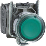 Бутон сглобен зелен 1NO-1NC светещ 230...240Vac Ø22mm XB4 SE, SCHNEIDER ELECTRIC НИСКО НАПРЕЖЕНИЕ, XB4BW33M5