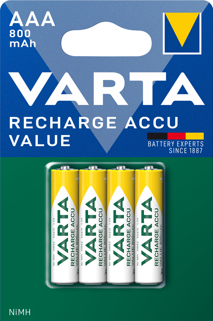 Батерия акумулаторна AAA 1.2V Value Accu 800 mAh (4 бр. блист.) Varta, VARTA, HR03-4
