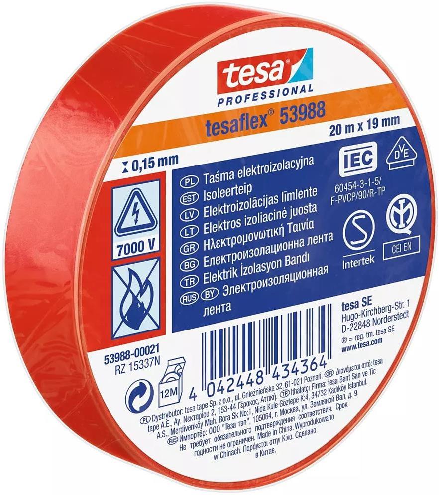 Изолационна лента цвят ЧЕРВЕН tesaflex 53988 0.15мм х 19мм, дължина 20м tesa® Professional, TESA, 53988-00021-00