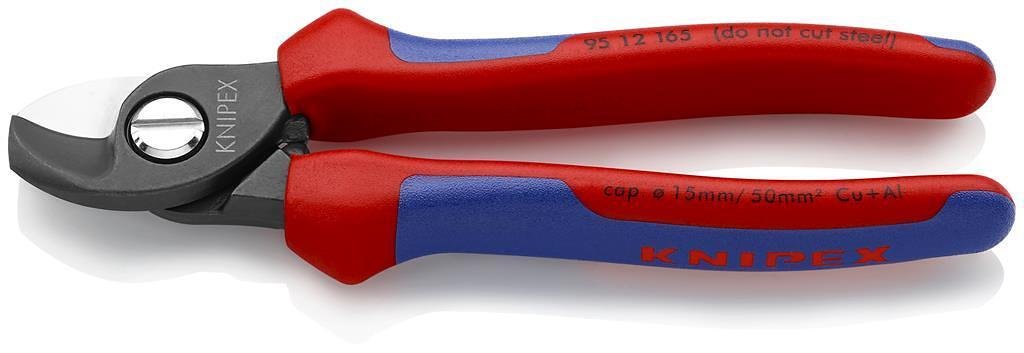 Ножици за рязане на кабел до 50мм2, синьо-червена ръкохватка 165мм, Knipex - K9512165