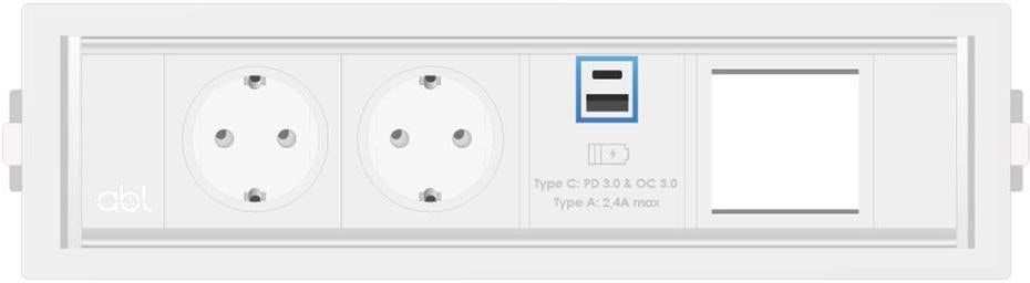 Модул Level-E 4M с 2х Шуко, USB тип A+C и 1х празен модул, цвят Бял, ABL, ABL Сърбия, 2F81F2A4