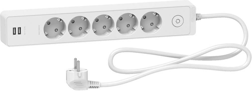 Разклонител бял 5 гнезда, 2xUSB 1.5 метра /1.5mm2 и ключ серия UNICA SE, SCHNEIDER ELECTRIC, ST945U1W