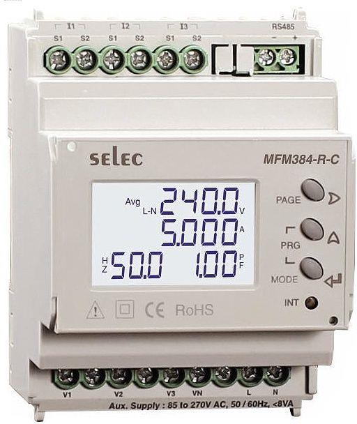 Трифазен мерител за ИНДИРЕКТНО мерене на ел. енергия, Modbus, еднотарифен, за DIN монтаж 4 мод, Selec, FRODEXIM, MFM384