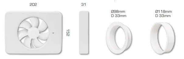 Вентилатор Intellivent ф100-120мм, цвят Бял, 134м3/ч, 5.5W, 21dB Fresh