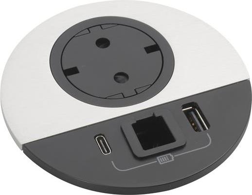 Модул за вграждане в бюро с 1х Шуко и USB тип A+C, GST18, Ø80mm, цвят ЧЕРЕН МЕТАЛ, Incara Disq Legrand, LEGRAND, 654716F
