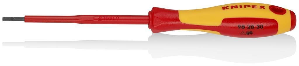 Отвертка шлиц 3.0, VDE 1000V жълто-червена ръкохватка 202мм, Knipex - K982030