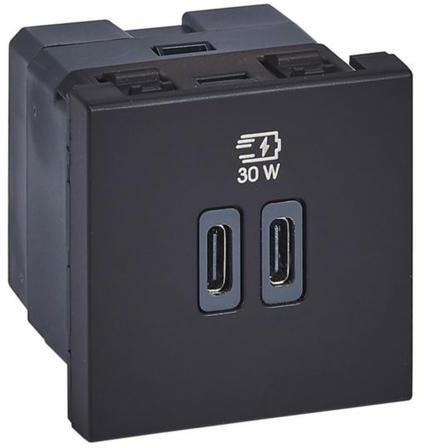 Розетка 2xUSB за зареждане тип C Power Delivery 30W 2 мод. цвят Черен Mosaic Legrand, LEGRAND, 77633L