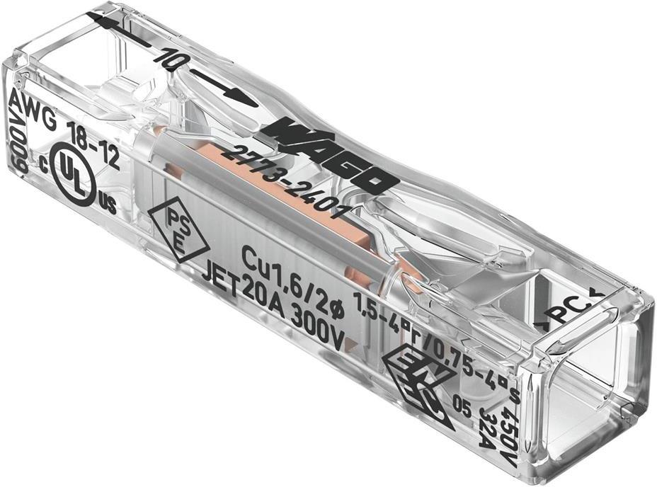 Бърза връзка Inline 2х0,75-4 mm2 (100бр.) прозрачна за твърд проводник Wago, WAGO, 2773-2401