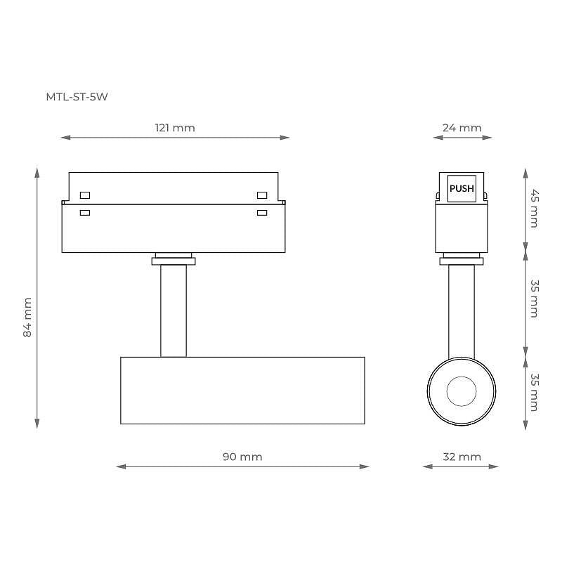 Магнитна лампа за релсова система M-LINE, черна, 5W, 400lm, 4000K, DPM, MTL-ST-5W-B