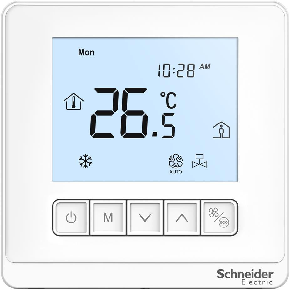 Термостат за отопление и охлаждане 5…35 °C с LCD дисплей и изнесен сензор за 4-тръбни вентилаторни конвектори, за вграждане, SE, SCHNEIDER ELECTRIC, TC903-3A4DLSA