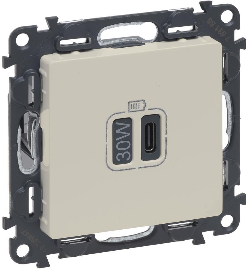 Розетка USB за зареждане тип C Power Delivery 30W цвят крем Valena Life Legrand, LEGRAND, 753255