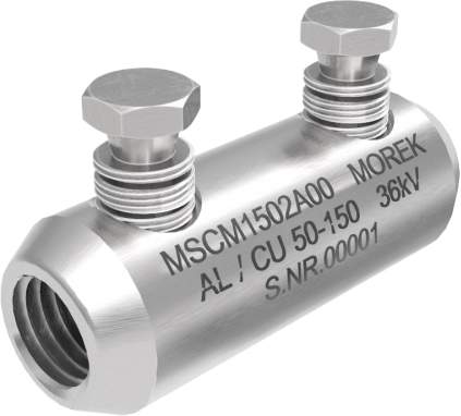 Кабелен съединител алуминиев покалаен Al/Cu 50-150mm² 36kV MSCM150 2x късащ се болт M14 MOREK, MSCM1502A00