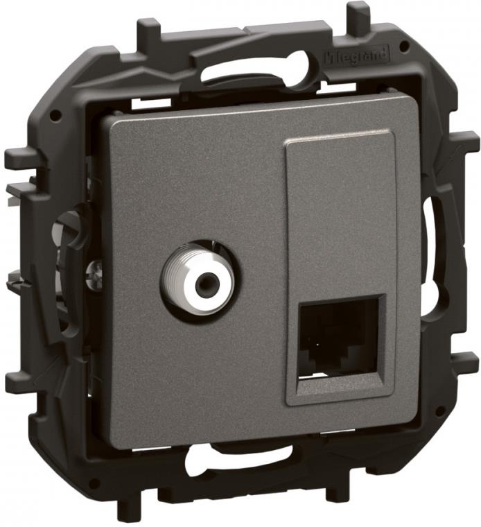 Розетка TV тип F конектор + RJ45 UTP cat.6 цвят Сив Niloe New Legrand, LEGRAND, NP493MG
