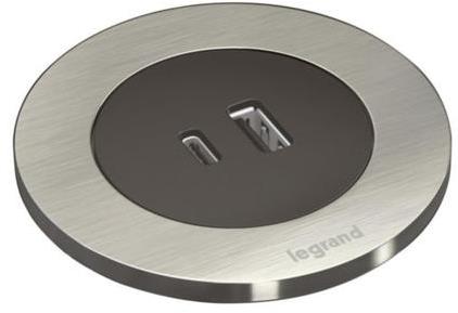Модул за вграждане в бюро с USB тип A+C, кабел 2m, Ø60mm, цвят ЧЕРЕН МЕТАЛ, Incara Disq Legrand, LEGRAND, 654733